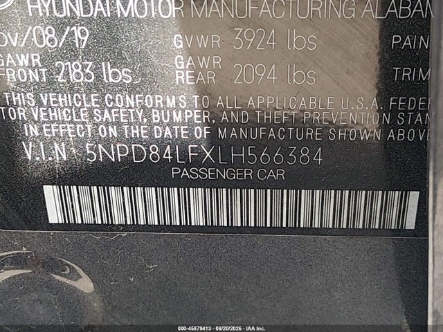 Продажа на аукционе авто 2020 Hyundai Elantra Sel, vin: 5NPD84LFXLH566384, номер лота: 45879413