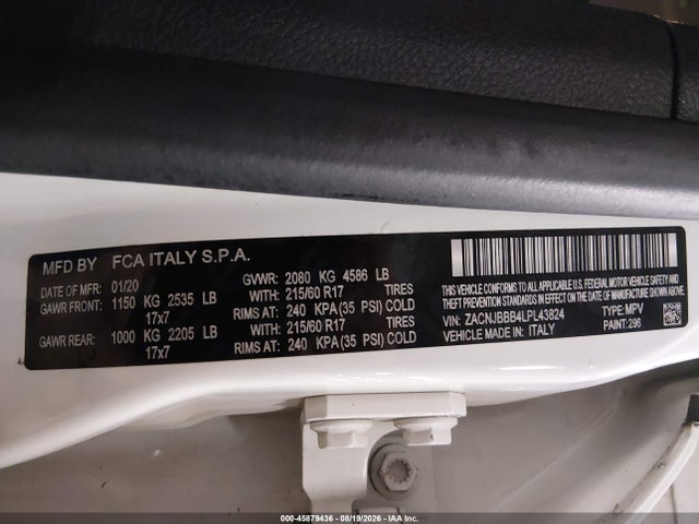 Продаж на аукціоні авто 2020 Jeep Renegade Latitude 4x4, vin: ZACNJBBB4LPL43824, номер лоту: 45879436