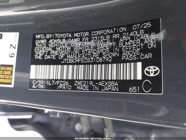 JTDBCMFE0S3108792 Toyota Corolla Hybrid Se