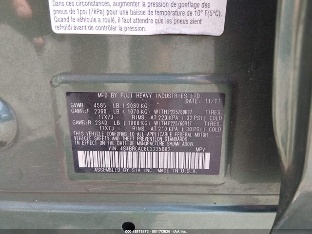Aukcja sprzedaży 2012 Subaru Outback 2.5i, vin: 4S4BRCAC6C3225062, numer aukcji: 45879472