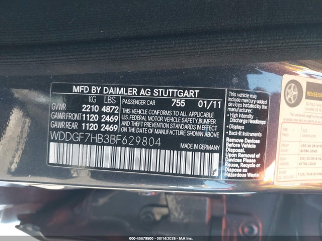 45879500 :رقم المزاد ، WDDGF7HB3BF629804 vin ، 2011 Mercedes-benz C 63 Amg مزاد بيع