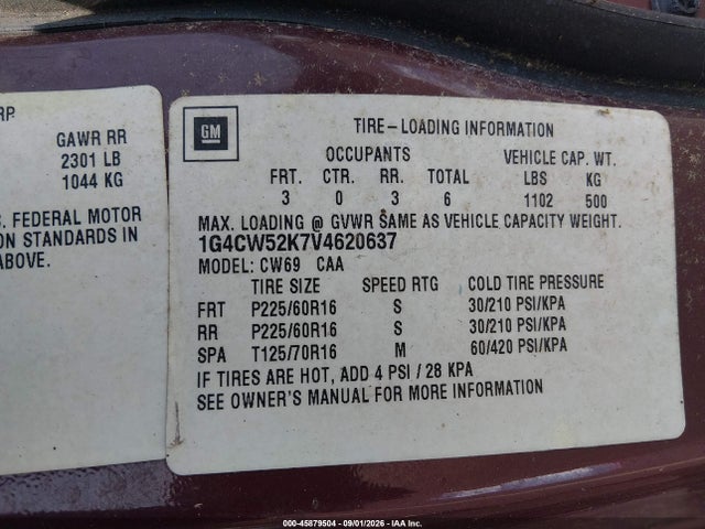 Aukcja sprzedaży 1997 Buick Park Avenue, vin: 1G4CW52K7V4620637, numer aukcji: 45879504