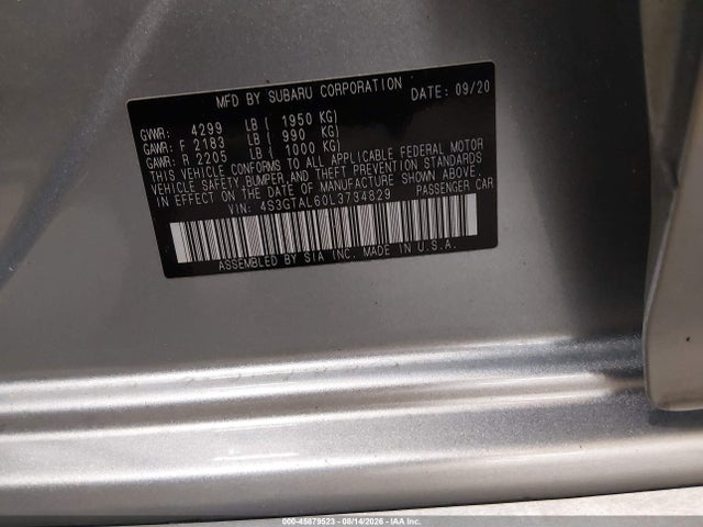 45879523 :رقم المزاد ، 4S3GTAL60L3734829 vin ، 2020 Subaru Impreza Sport 5-door مزاد بيع
