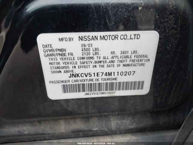 Aukcja sprzedaży 2004 Infiniti G35, vin: JNKCV51E74M110207, numer aukcji: 45879538