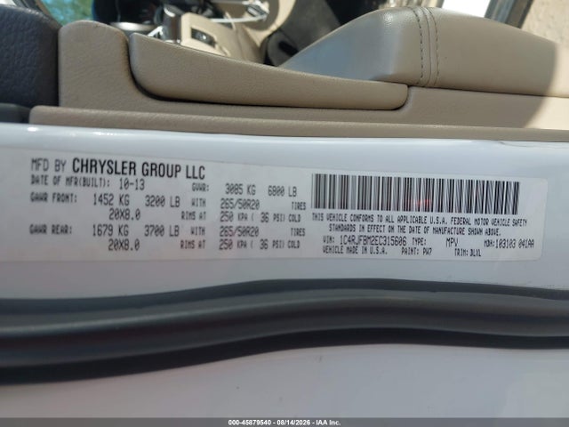 2014 Jeep Grand Cherokee Limited მანქანა იყიდება აუქციონზე, vin: 1C4RJFBM2EC315606, აუქციონის ნომერი: 45879540