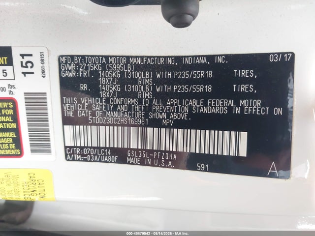 Toyota Sienna Xle 7 Passenger 2017 5TDDZ3DC2HS169961 Image 9