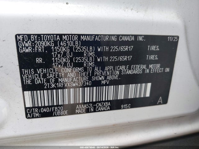 Toyota RAV4 LE 2025 2T3K1RFVXSW437340 Image 9
