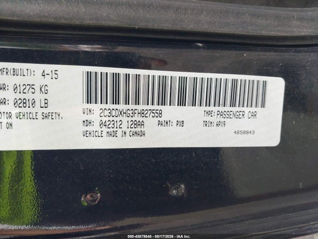 Продаж на аукціоні авто 2015 Dodge Charger Sxt, vin: 2C3CDXHG3FH827558, номер лоту: 45879548