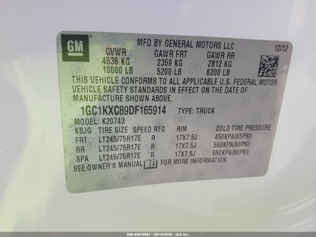 Продажа на аукционе авто 2013 Chevrolet Silverado 2500hd Lt, vin: 1GC1KXC89DF165914, номер лота: 45879567