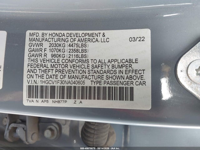 1HGCV1F30NA040605 Honda Accord Sport