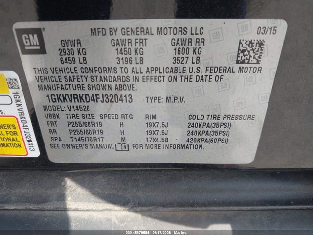 Продаж на аукціоні авто 2015 Gmc Acadia Slt, vin: 1GKKVRKD4FJ320413, номер лоту: 45879584