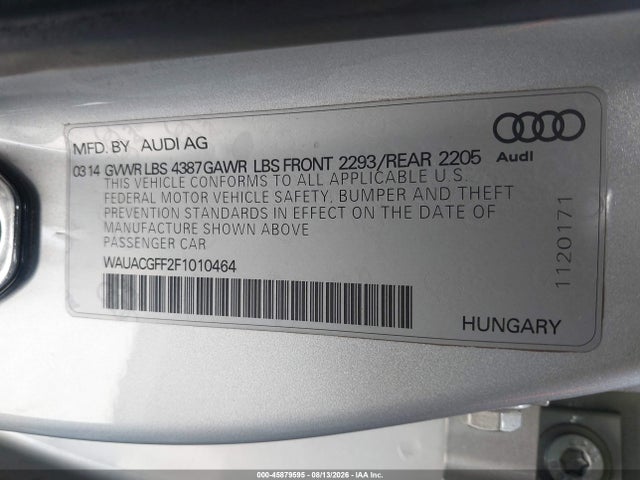 Aukcja sprzedaży 2015 Audi A3 1.8t Premium, vin: WAUACGFF2F1010464, numer aukcji: 45879595