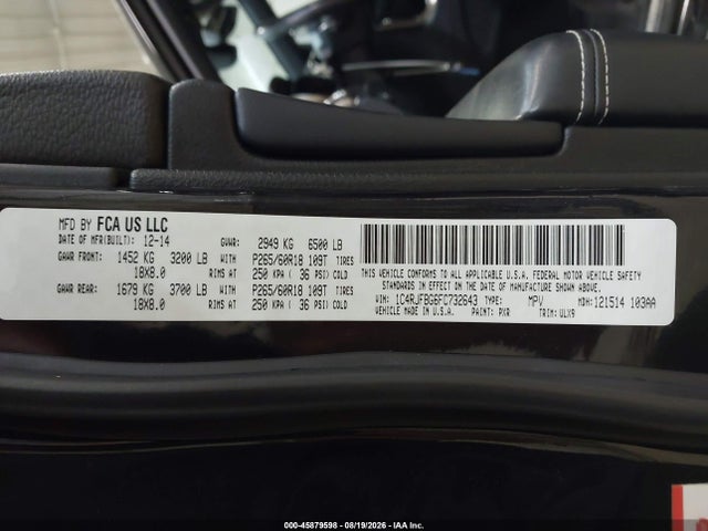Aukcja sprzedaży 2015 Jeep Grand Cherokee Limited, vin: 1C4RJFBG6FC732643, numer aukcji: 45879598