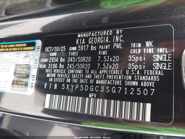2025 Kia Telluride Sx Prestige X-line მანქანა იყიდება აუქციონზე, vin: 5XYP5DGC3SG712507, აუქციონის ნომერი: 45879599