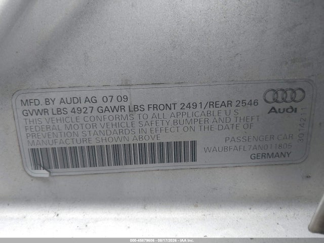45879606 :رقم المزاد ، WAUBFAFL7AN011805 vin ، 2010 Audi A4 2.0t Premium مزاد بيع