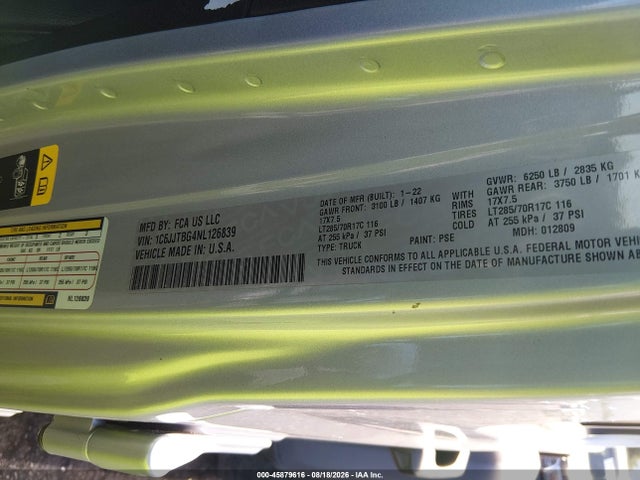 1C6JJTBG4NL126839 Jeep Gladiator Rubicon