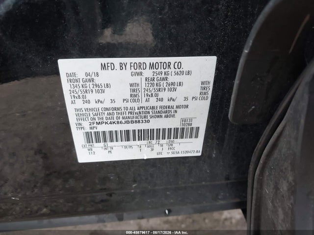 Aukcja sprzedaży 2018 Ford Edge Titanium, vin: 2FMPK4K86JBB88330, numer aukcji: 45879617