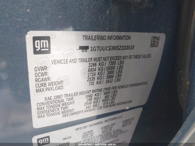 Aukcja sprzedaży 2025 Gmc Sierra 1500 4wd  Short Box Elevation With 3sb, vin: 1GTUUCE89SZ333818, numer aukcji: 45879637