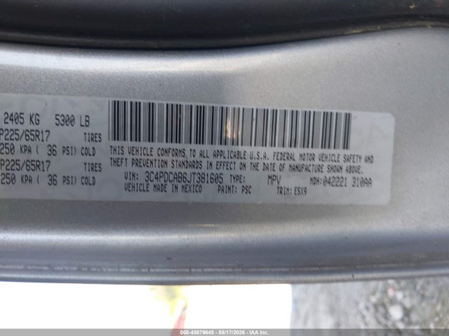 Продаж на аукціоні авто 2018 Dodge Journey Se, vin: 3C4PDCAB6JT381605, номер лоту: 45879645