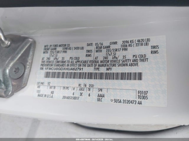 Aukcja sprzedaży 2017 Ford Escape Se, vin: 1FMCU0GDXHUA62791, numer aukcji: 45879646