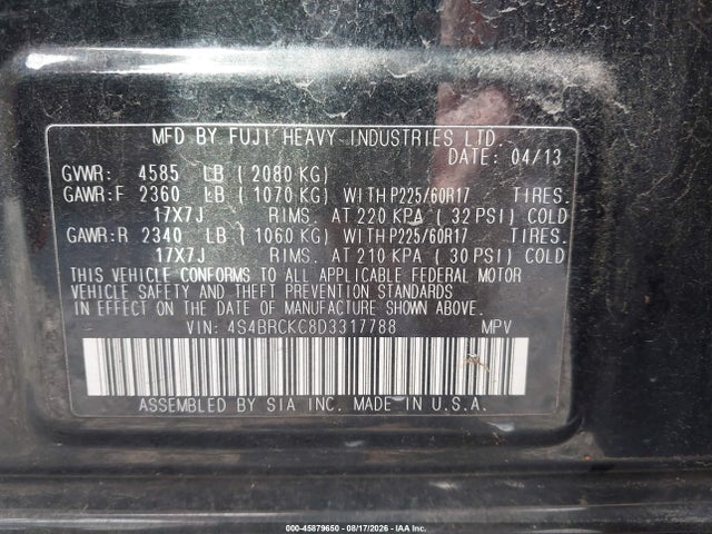 Продажа на аукционе авто 2013 Subaru Outback 2.5i Limited, vin: 4S4BRCKC8D3317788, номер лота: 45879650