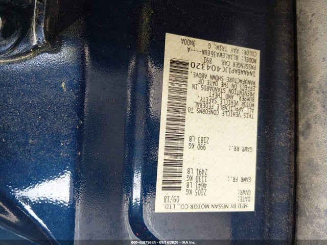 2018 Nissan Maxima 3.5 Sl მანქანა იყიდება აუქციონზე, vin: 1N4AA6AP1JC404320, აუქციონის ნომერი: 45879684