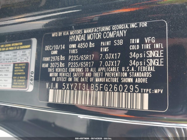 Продажа на аукционе авто 2015 Hyundai Santa Fe Sport 2.4l, vin: 5XYZT3LB5FG260295, номер лота: 45879696