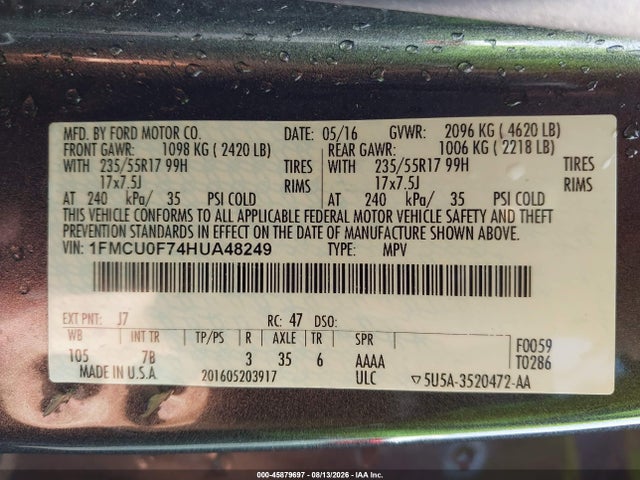 Продаж на аукціоні авто 2017 Ford Escape S, vin: 1FMCU0F74HUA48249, номер лоту: 45879697