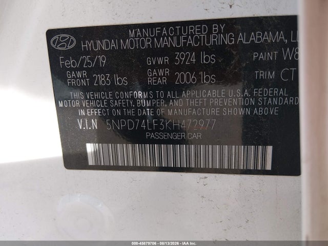 Hyundai ELANTRA SE 2019 5NPD74LF3KH472977 Image 9