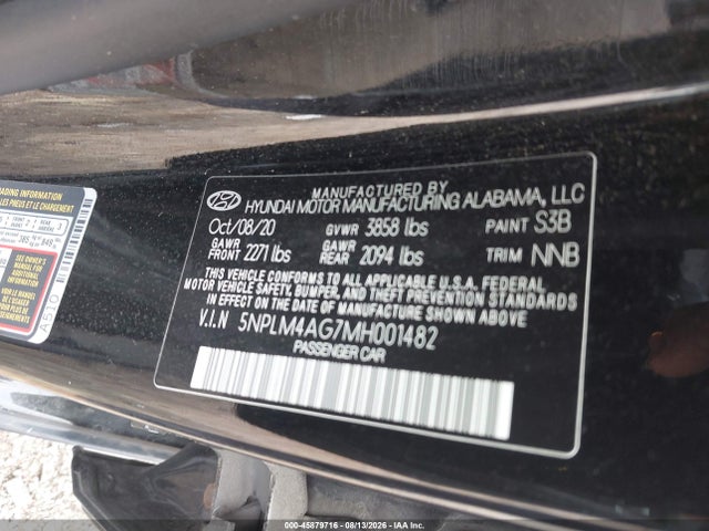 Aukcja sprzedaży 2021 Hyundai Elantra Sel, vin: 5NPLM4AG7MH001482, numer aukcji: 45879716
