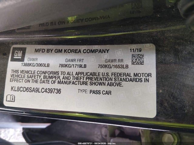 Продаж на аукціоні авто 2020 Chevrolet Spark Fwd 1lt Automatic, vin: KL8CD6SA9LC439736, номер лоту: 45879721