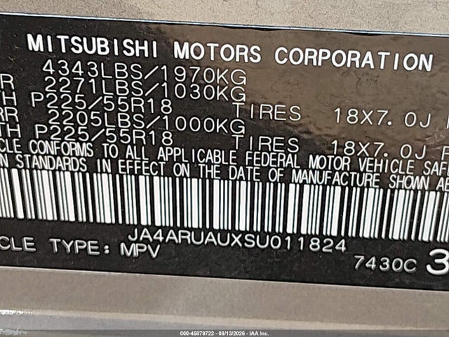 45879722 :رقم المزاد ، JA4ARUAUXSU011824 vin ، 2025 Mitsubishi Outlander Sport 2.0 Es Awc/2.0 Le Awc/2.0 S Awc/2.0 Se Awc/2.0 Trail Edition Awc مزاد بيع