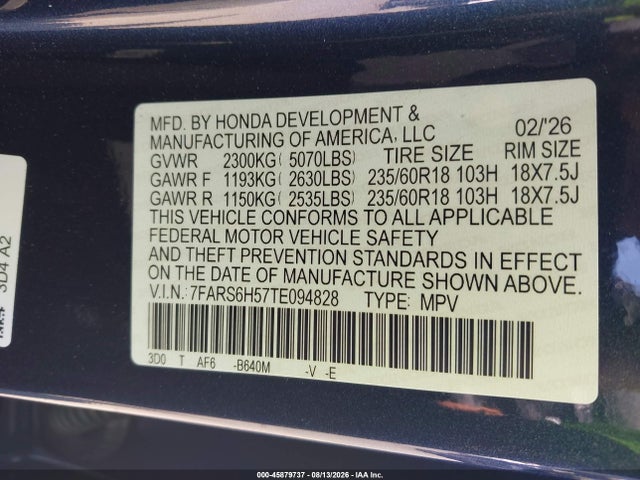 7FARS6H57TE094828 Honda Cr-v Hybrid Awd Sport