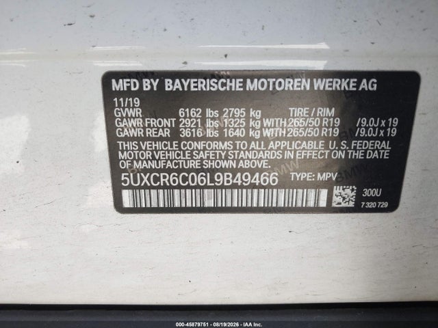 BMW X5 Xdrive40i 2020 5UXCR6C06L9B49466 Image 9