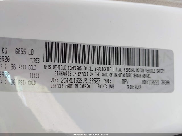 Продаж на аукціоні авто 2018 Chrysler Pacifica Limited, vin: 2C4RC1GG9JR132527, номер лоту: 45879754