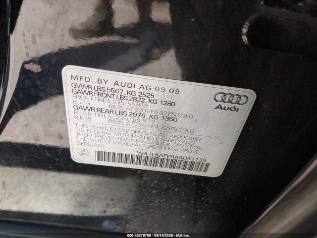 2010 Audi Q5 3.2 Premium მანქანა იყიდება აუქციონზე, vin: WA1LKAFP9AA031139, აუქციონის ნომერი: 45879766