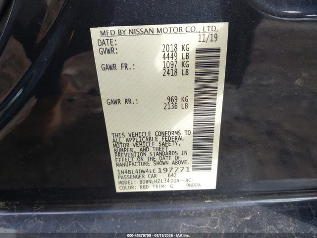 Aukcja sprzedaży 2020 Nissan Altima Sv Intelligent Awd, vin: 1N4BL4DW4LC197771, numer aukcji: 45879799