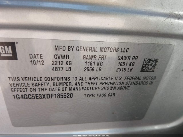 Продаж на аукціоні авто 2013 Buick Lacrosse Leather Group, vin: 1G4GC5E3XDF185520, номер лоту: 45879804
