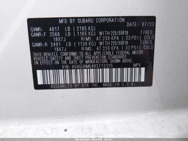 45879805 :رقم المزاد ، 4S4GUHM64R3712325 vin ، 2024 Subaru Crosstrek Limited مزاد بيع