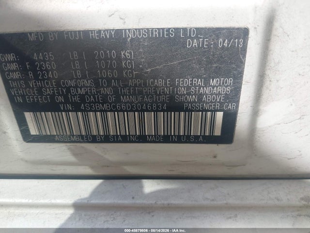 45879806 :رقم المزاد ، 4S3BMBC66D3046834 vin ، 2013 Subaru Legacy 2.5i Premium مزاد بيع