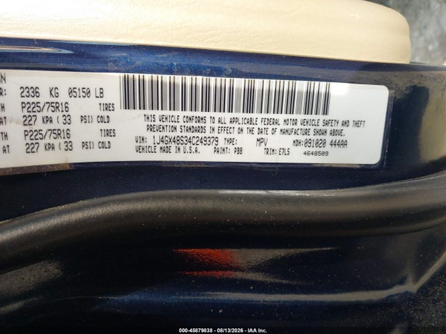 2004 Jeep Grand Cherokee Laredo მანქანა იყიდება აუქციონზე, vin: 1J4GX48S34C249379, აუქციონის ნომერი: 45879838
