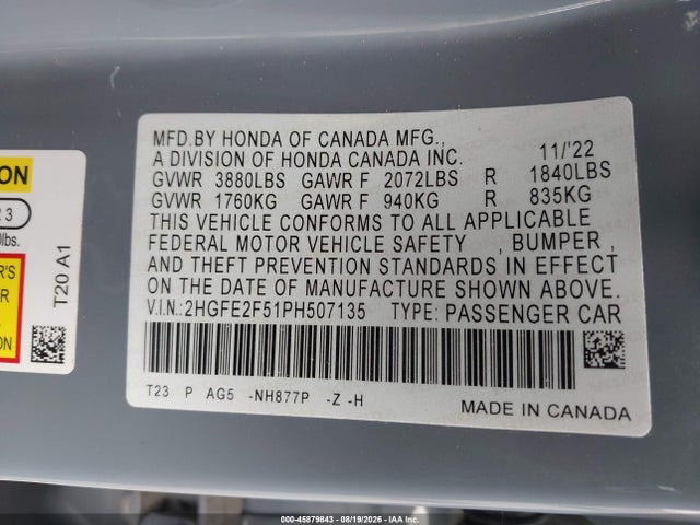 Honda Civic Sport 2023 2HGFE2F51PH507135 Image 9