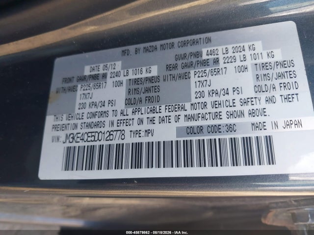 45879862 :رقم المزاد ، JM3KE4CE5D0126778 vin ، 2013 Mazda Cx-5 Touring مزاد بيع