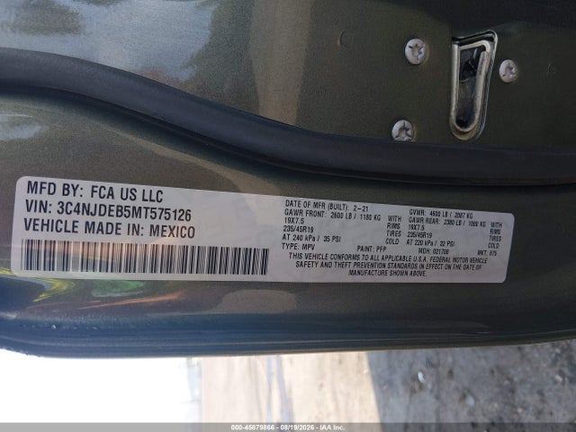 2021 Jeep Compass 80th Anniversary 4x4 მანქანა იყიდება აუქციონზე, vin: 3C4NJDEB5MT575126, აუქციონის ნომერი: 45879866