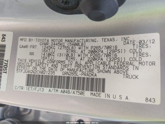 Aukcja sprzedaży 2012 Toyota Tacoma Prerunner V6, vin: 5TFJU4GN2CX021235, numer aukcji: 45879868