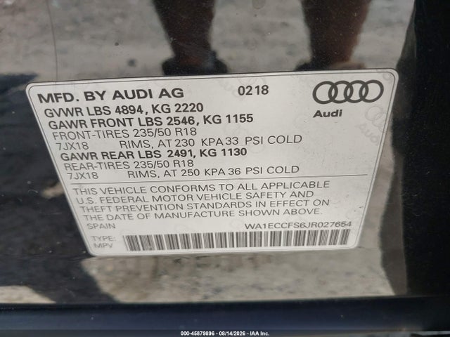 Продажа на аукционе авто 2018 Audi Q3 2.0t Premium/2.0t Sport Premium, vin: WA1ECCFS6JR027654, номер лота: 45879896