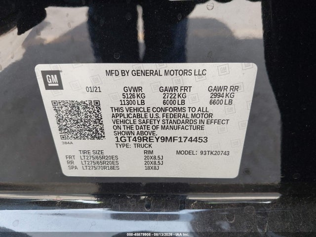 1GT49REY9MF174453 GMC Sierra 2500hd 4wd Standard Bed Denali