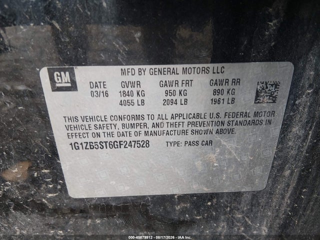 45879912 :رقم المزاد ، 1G1ZB5ST6GF247528 vin ، 2016 Chevrolet Malibu Ls مزاد بيع