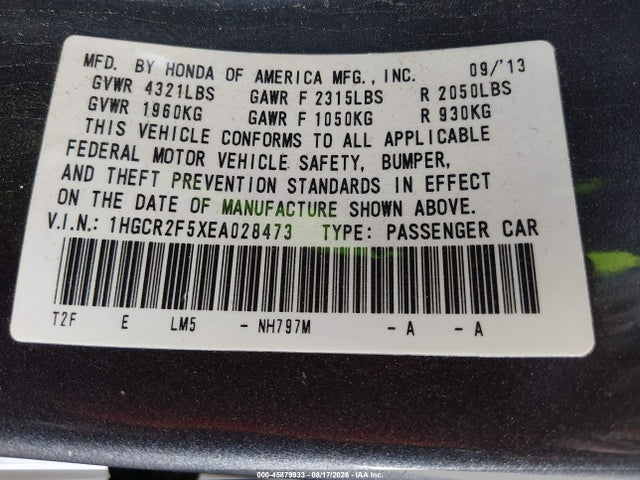 Honda Accord Sport 2014 1HGCR2F5XEA028473 Image 9