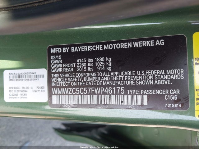 45879951 :رقم المزاد ، WMWZC5C57FWP46175 vin ، 2015 Mini Countryman Cooper S مزاد بيع